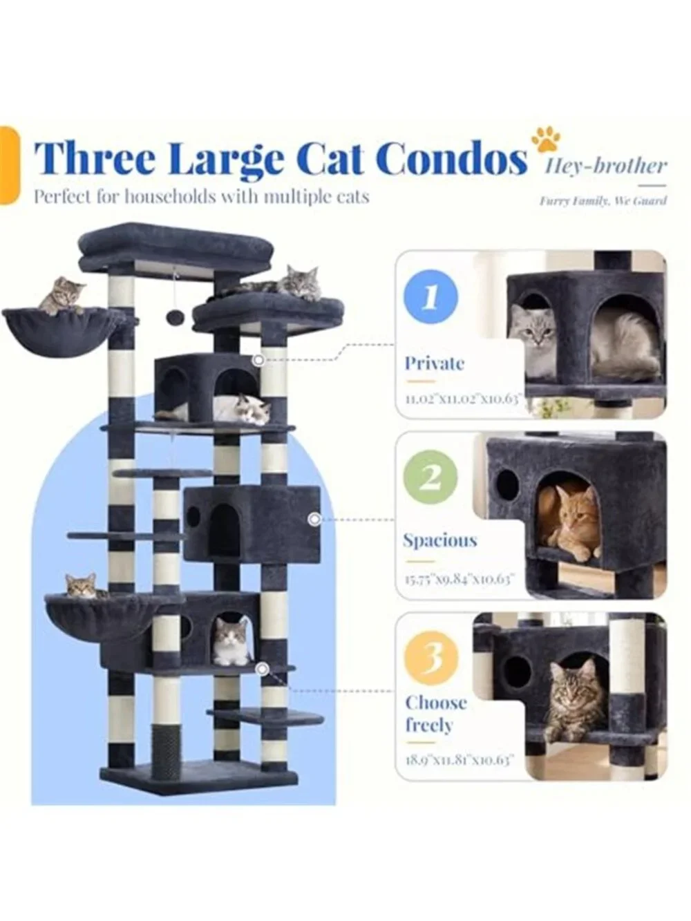 74 inches Multi-Level XL Large Cat Tower Cat Tree